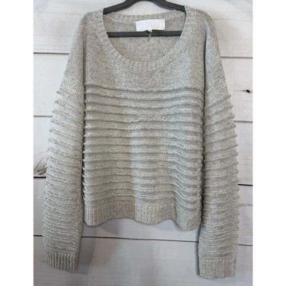 QUINN Light Grey Sweater Sz S Linen Cashmere Ribbed Coastal Grandma - Picture 1 of 6